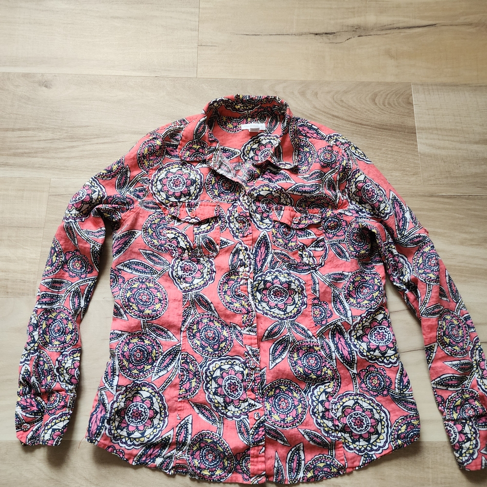 Linen Blend Button Down Blouse